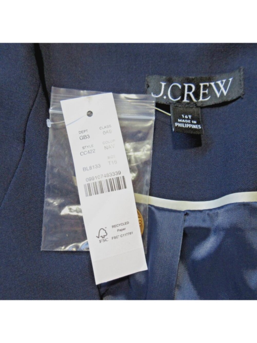 NWT J.Crew Tall Vivienne Blazer in Navy Italian Bi-stretch Wool Blend Jacket 16T - Picture 7 of 8
